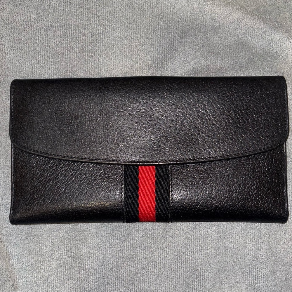 Vintage Gucci Long Wallet Black Red Leather